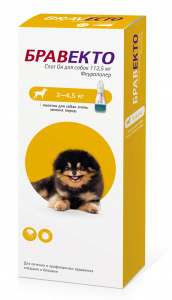 Бравекто СпотОн (MSD Animal health) 112,5мг (1пип) от блох и клещей для собак 2,0-4,5кг (на 12 недель) (ЛИЦЕНЗИЯ) фото