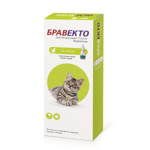 Бравекто СпотОн (MSD Animal health)  112,5мг (1пип) от блох и клещей для кошек 1,2-2,8кг (на 12 недель) (ЛИЦЕНЗИЯ) фото