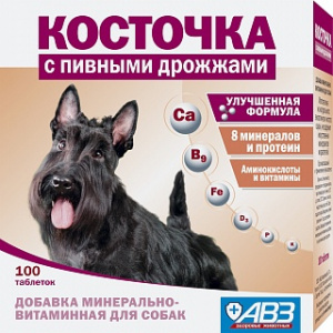 Косточка (АВЗ) 0,2кг витаминно-минеральная добавка КДП (с пивными дрожжами) для собак, 100таб.  фото