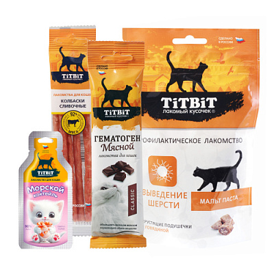 TiTBiT 0,045кг вкусный микс 3 вида лакомств мусс и коктейли для кошек (Новогодняя коллекция) фото