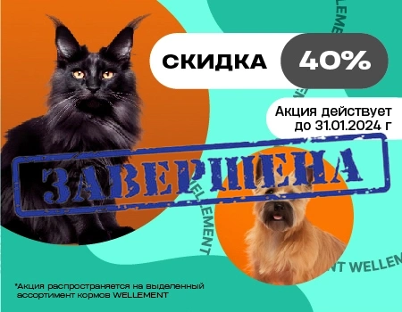 Скидки 40% на корма WELLEMENT для клиентов Симбио Москва