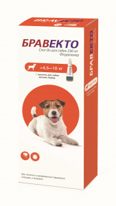 Бравекто СпотОн (MSD Animal health) 250мг (1пип) от блох и клещей для собак 4,5-10кг (на 12 недель) (ЛИЦЕНЗИЯ)