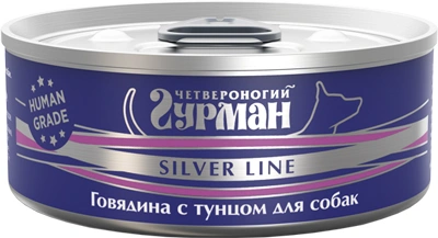211101007 Корм влажный для собак Четвероногий гурман "Silver line Говядина с тунцом", 100 г