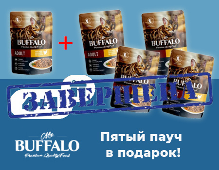 Mr. Buffalo: акция 4+1 на паучи для кошек Mr. Buffalo: акция 4+1 на паучи для кошек