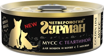 219201004 Корм влажный для кошек и котят Четвероногий гурман "Golden line Мусс с телятиной", 100 г