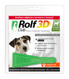 Капли (Rolf Club) 3D (1пип) от клещей, блох и комаров для собак от  4-10кг (ЛИЦЕНЗИЯ) фото