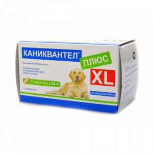 Каниквантел Плюс XL: антигельминтик, 12 таблеток, для собак  крупных пород, 1таб./20кг (ЛИЦЕНЗИЯ) фото