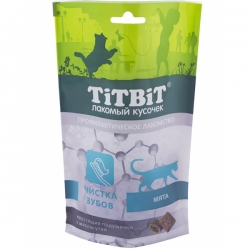 TiTBiT 0,06кг хрустящие подушечки для кошек с мясом утки для чистки зубов  фото