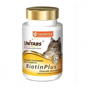 Unitabs 120таб./0,06кг витаминно-минеральная добавка BiotinPlus Q10 биотин + таурин для кожи и шерсти для кошек фото