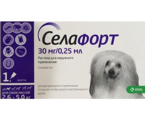 Cелафорт (KRKA) 30мг/0,25мл капли (1пип) от блох, против кожных клещей и глистов для собак 2,6-5,0кг (ЛИЦЕНЗИЯ) фото