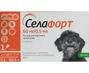 Cелафорт (KRKA) 60мг/0,5мл капли (1пип) от блох, против кожных клещей и глистов, для собак 5,1-10,0кг (ЛИЦЕНЗИЯ) фото