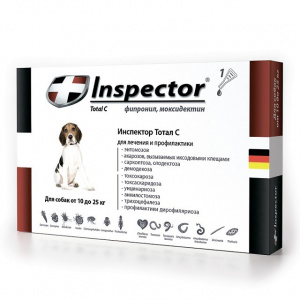 Капли (Inspector) Total С капли (1пип) от блох, клещей и глистов для собак от 10 до 25кг (ЛИЦЕНЗИЯ) фото