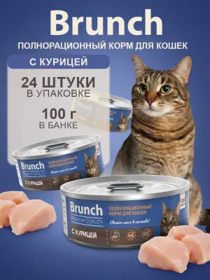 422201003 Корм влажный полнорационный для кошек Brunch "с курицей", 100 г фото