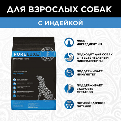 PURELUXE 0,4кг Элитное Питание для собак взрослых с индейкой (940040)