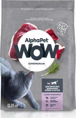 AlphaPet WOW (АльфаПет) 0,35кг с уткой и потрошками сухой для кошек (651539) фото