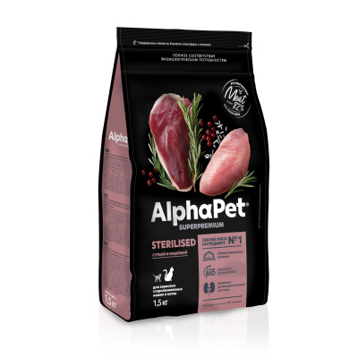 AlphaPet Superpremium (АльфаПет) 1,5кг с уткой и индейкой сухой для стерилизованных кошек (651706) фото