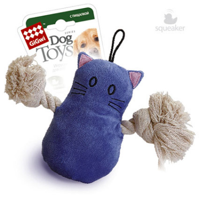Игрушка (GiGWi) 75034  Кот с пищалкой 15см для собак, серия CATCH & FETCH