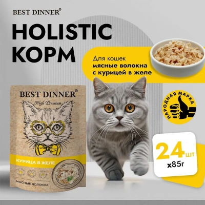 Best Dinner High Premium 0,085кг курица в желе соусе, волокна филе грудки для кошек (263655) фото