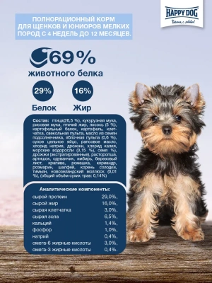 Happy Dog Mini Baby&Junior 4кг птица 1-9 мес. для мелких пород собак (014938) фото