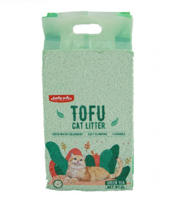 Наполнитель (Emily pets) 2,5кг (6л) из волокон бобовых растений (соевый), Зеленый чай  фото