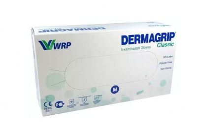 Перчатки (DERMAGRIP) CLASSIC смотровые латексные нестерильные неопудренные,М