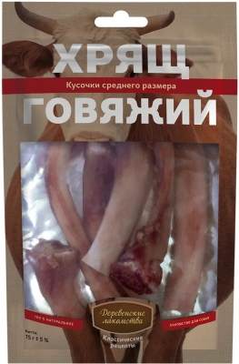 Деревенские лакомства 0,075кг хрящ говяжий средний размер для собак (72500040) фото
