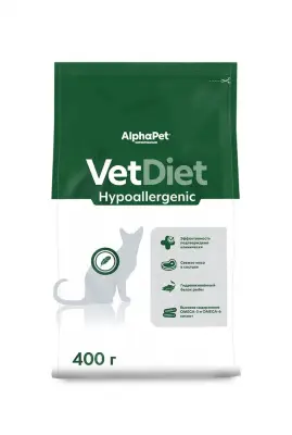 AlphaPet Vet Diet (АльфаПет) 0,4кг Hypoallergenic сухой при пищевой аллергии и непереносимости ингредиентов для кошек (655261) фото