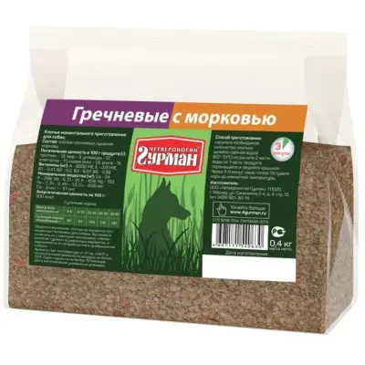 102104012 Каша моментальная для собак Четвероногий гурман "Хлопья гречневые с морковью", 400 г