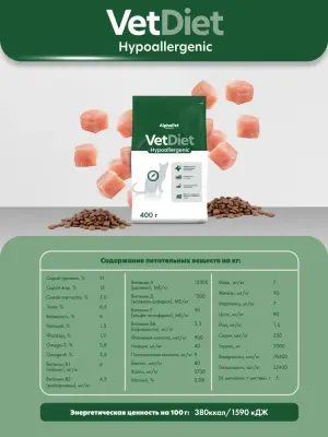 AlphaPet Vet Diet (АльфаПет) 0,4кг Hypoallergenic сухой при пищевой аллергии и непереносимости ингредиентов для кошек (655261) фото