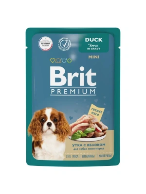 Brit Premium 0,085кг утка с яблоком в соусе, пауч для взрослых собак мини пород (53117)