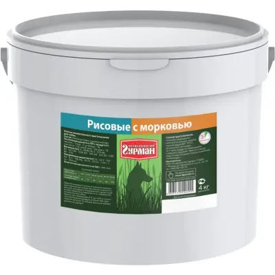 102140009 Каша моментальная для собак Четвероногий гурман "Хлопья рисовые с морковью", 4 кг