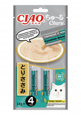 Inaba Ciao Churu 0,014кг*4шт 4RU130 лакомство-пюре для кошек Поддержание Ph мочи Куриное филе фото