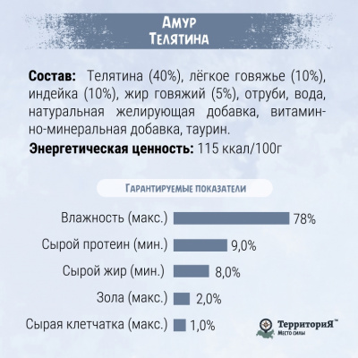 ТерриториЯ Амур 0,085кг телятина влажный для кошек (321311) фото