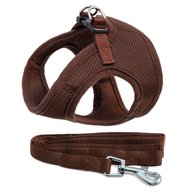 Комплект (Triol) HL03XS шлейка мягкая (грудь 30см) + поводок 1,5*120см, коричневая фото