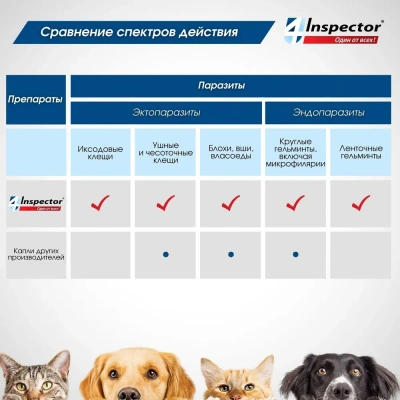 Inspector Quadro С (3пип) капли инсектицидные от внешних и внутренних паразитов для собак от 40 до 60кг (40) (ЛИЦЕНЗИЯ) фото