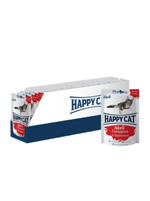Happy Cat 0,1кг говядина и баранина кусочки в соусе для кошек (400706) фото