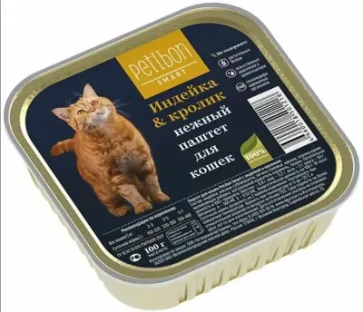 317201001 Корм влажный для кошек Petibon Smart "Паштет с индейкой и кроликом", 100 г фото