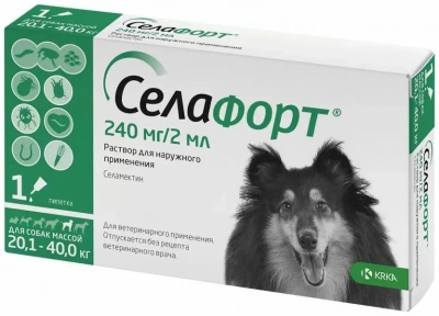 Селафорт (KRKA) 240мг/2мл капли (1пип) от блох, против кожных клещей и глистов для собак 20,1-40,0кг (ЛИЦЕНЗИЯ) фото
