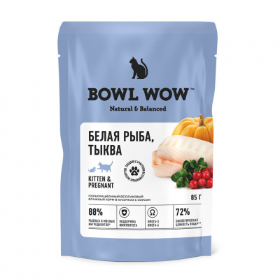 Bowl Wow 0,085кг белая рыба и тыква в соусе для котят и беременных кошек (662778) фото