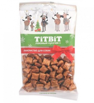 TiTBiT 0,095кг хрустящие подушечки с начинкой со вкусом индейки и шпината для мал.пород (Новогодняя) 