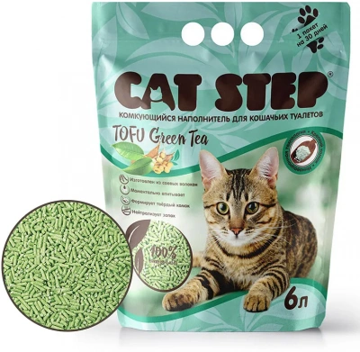 Наполнитель (Cat Step) Tofu Green Tea 6л (2,70кг) растительный комкующийся для кошек фото