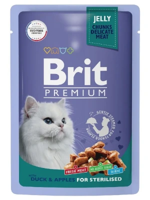 Brit Premium 0,085кг утка с яблоками в желе пауч для стерилизованных кошек (5050208) фото