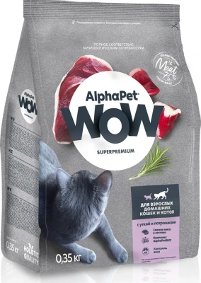 AlphaPet WOW (АльфаПет) 0,35кг с уткой и потрошками сухой для кошек (651539) фото
