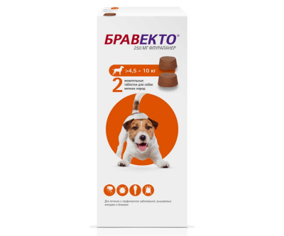 Бравекто (MSD Animal health) 250мг 1х2табл (4,5-10кг) (ЛИЦЕНЗИЯ)