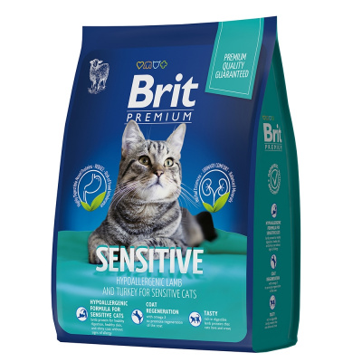 Brit Premium Cat 0,8кг Sensitive ягненок и индейка сухой корм при чувствительном пищеварении для кошек (49721) фото