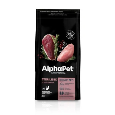 AlphaPet Superpremium (АльфаПет) 3кг с уткой и индейкой сухой для стерилизованных кошек (651713) фото