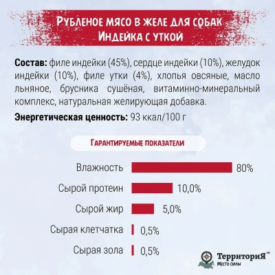 ТерриториЯ Карелия 0,34кг индейка с  уткой рубленое мясо в желе для собак (561794) фото