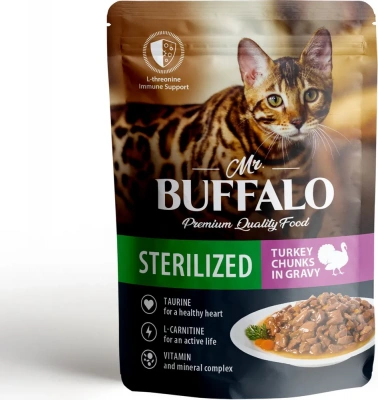 Баффало Mr.Buffalo Adult Sterilized Cat 0,085кг индейка в соусе влажный для кошек (790143) фото