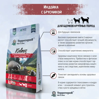 ТерриториЯ Кавказ 12кг индейка с брусникой сухой для щенков средних и крупных пород (560155) фото