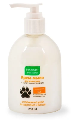Крем-мыло (Пчелодар) с маточным молочком для животных, флакон с дозатором, 250мл